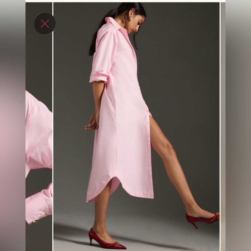 MAEVE Long Sleeve Button Down Midi Dress in Pink